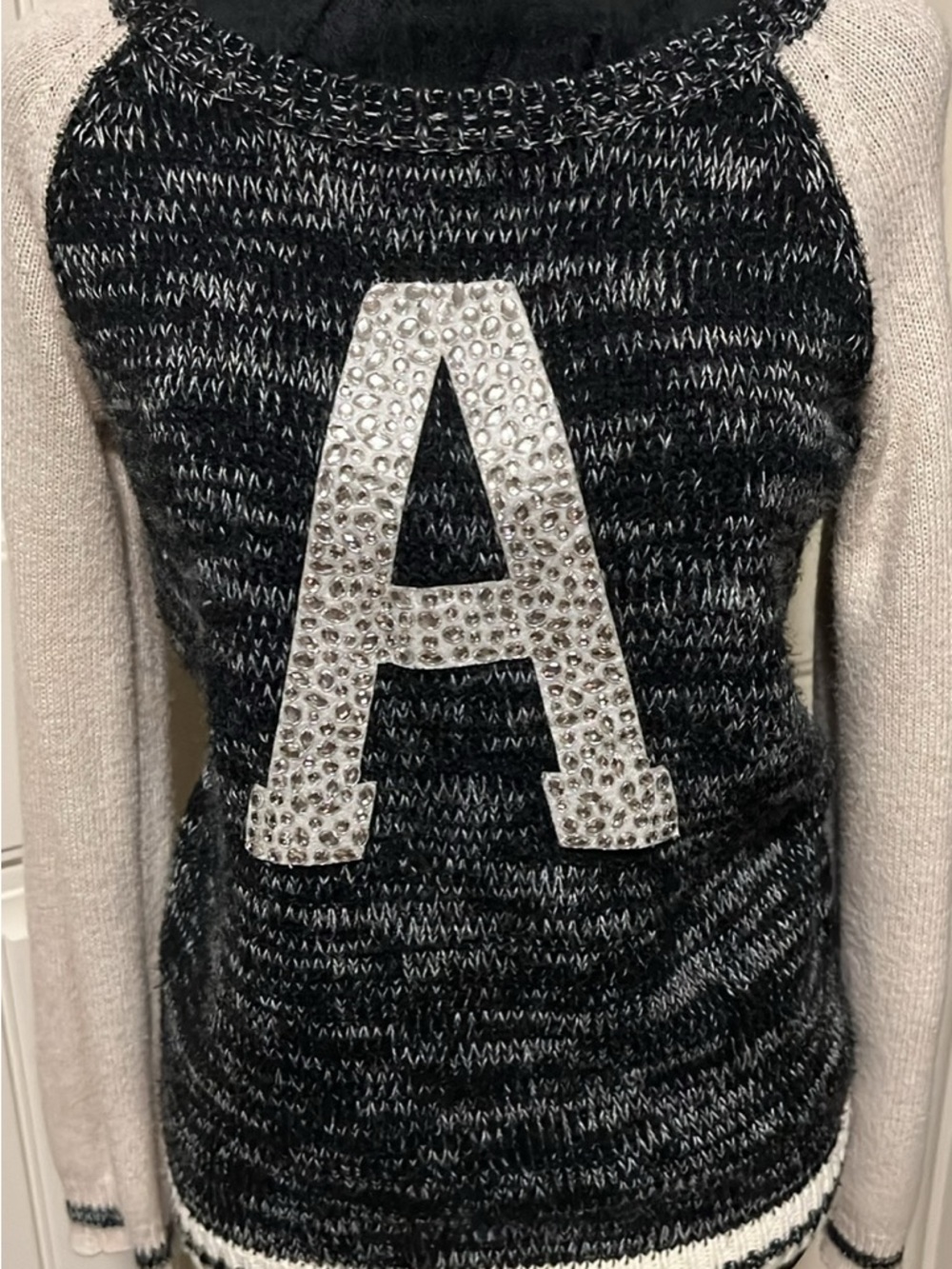 Vero Moda Black & Cream Rhinestone 'A' Raglan Sweater